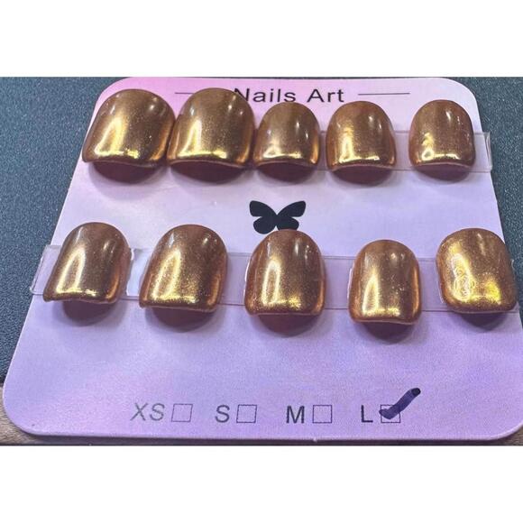 Gold Metallic Handmade Bronze Nail Set Size Large - Picture 1 of 7